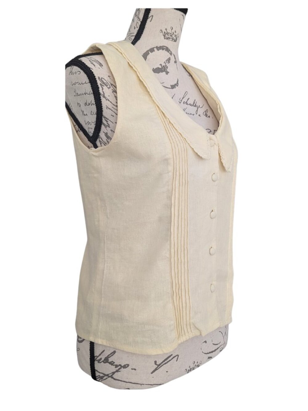 Joie Yellow Linen Blend Vest Top Lace Trim Pointed Collar S NWT - Picture 3 of 11
